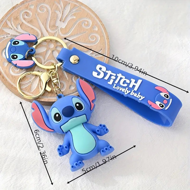 Cute Blue Alien Monster 3D Silicone Keychain with Wristlet Strap – Soft Rubber Bag Charm, Gift for Kids & Teens