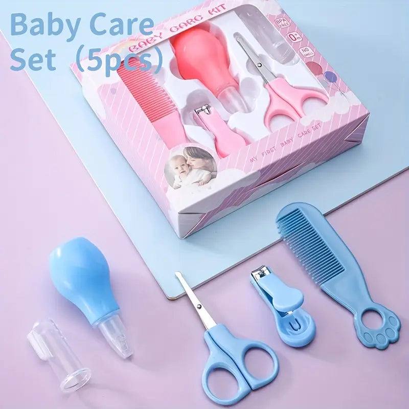 Kit de aseo para niños de 5 piezas: cortaúñas, tijeras y peine - Set de manicura y pedicura portátil para niños y niñas - Regalo perfecto para Halloween y Navidad, rosa/azul