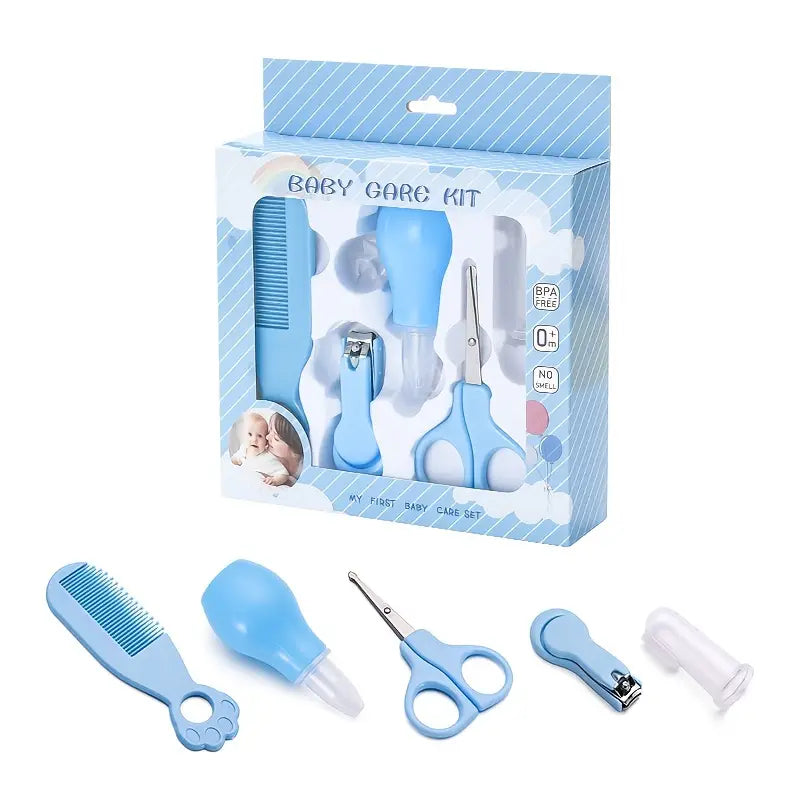 Kit de aseo para niños de 5 piezas: cortaúñas, tijeras y peine - Set de manicura y pedicura portátil para niños y niñas - Regalo perfecto para Halloween y Navidad, rosa/azul