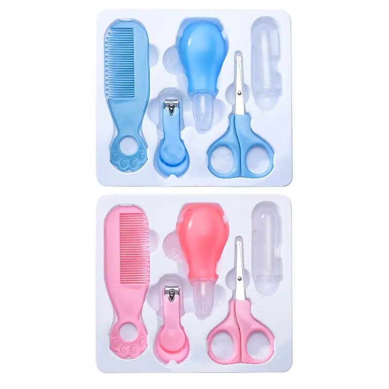 Kit de aseo para niños de 5 piezas: cortaúñas, tijeras y peine - Set de manicura y pedicura portátil para niños y niñas - Regalo perfecto para Halloween y Navidad, rosa/azul