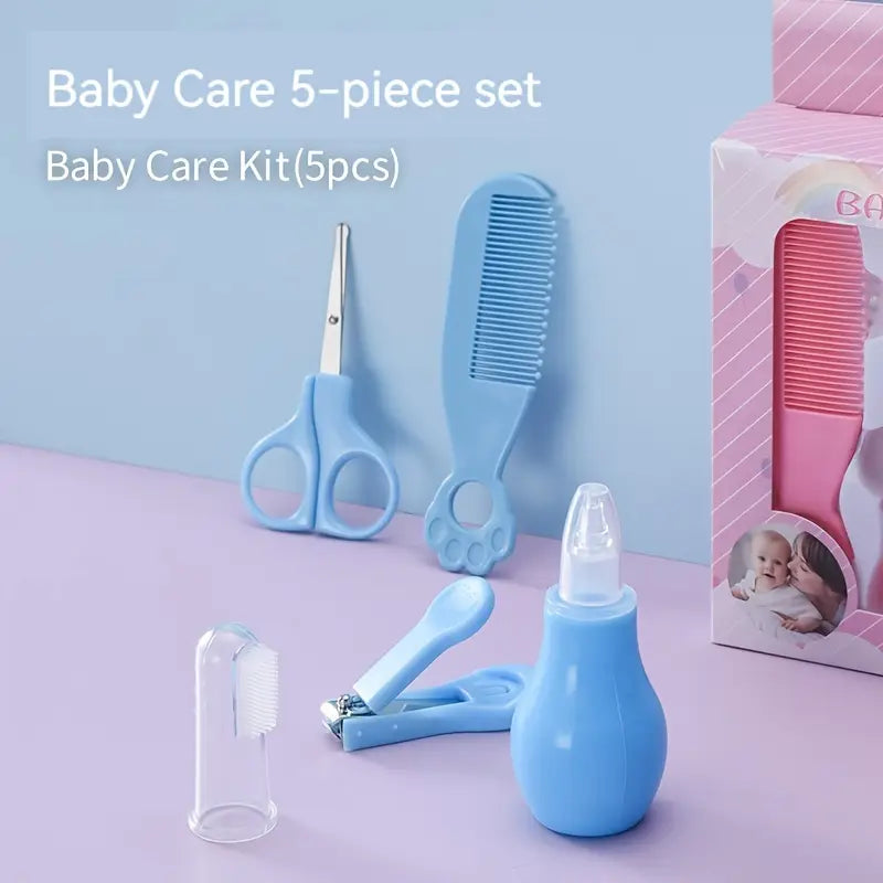 Kit de aseo para niños de 5 piezas: cortaúñas, tijeras y peine - Set de manicura y pedicura portátil para niños y niñas - Regalo perfecto para Halloween y Navidad, rosa/azul