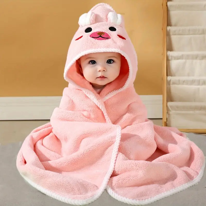 Soft Cartoon Animal Swaddling Blanket Set for Babies 0-3 Years - Reinforced Edge, Highly Absorbent and Skin-Friendly Polyester, Ideal for Bath Towel, Stroller Nap Blanket - 31.5x31.5 Inches - Machine Washable