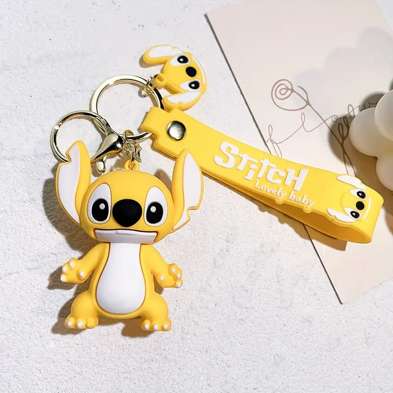 Cute Blue Alien Monster 3D Silicone Keychain with Wristlet Strap – Soft Rubber Bag Charm, Gift for Kids & Teens