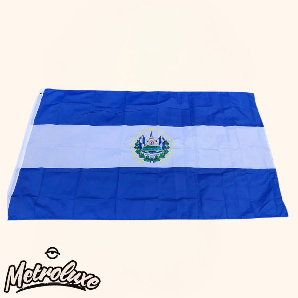 Bandera de poliéster de El Salvador: colores vivos y resistente a la decoloración
