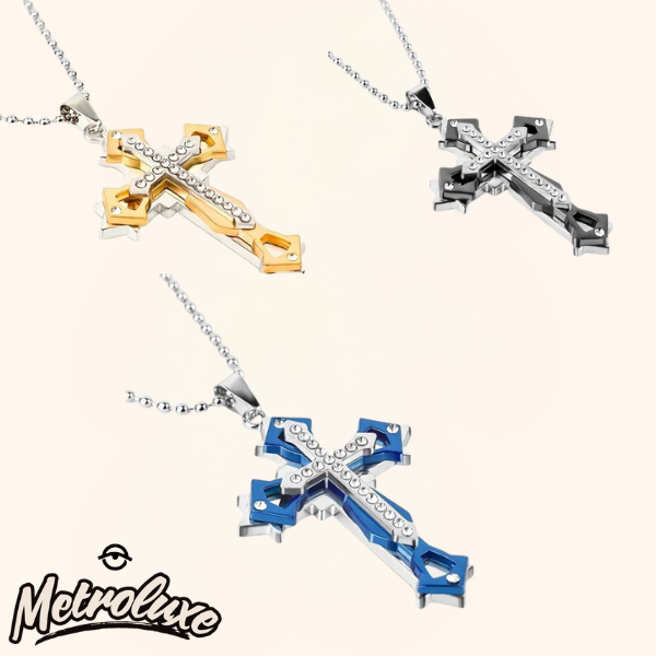 Exquisito collar con colgante de cruz: amuleto de 3 capas, unisex, regalo navideño