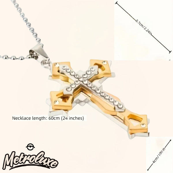 Exquisito collar con colgante de cruz: amuleto de 3 capas, unisex, regalo navideño