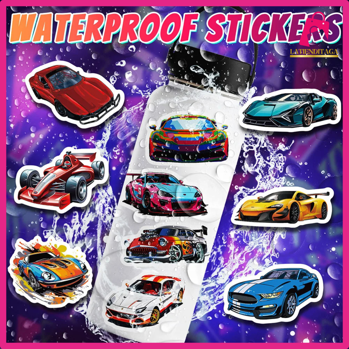 50 pegatinas de coches de carreras de anime: pegatinas de viaje, scrapbooking y pared para niños