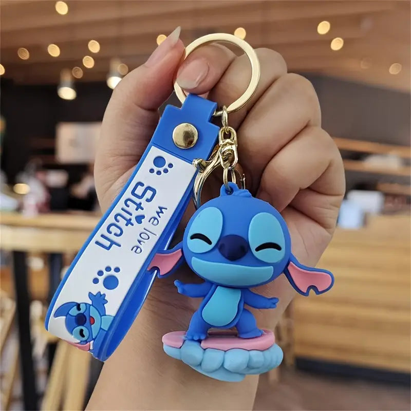 Cute Blue Alien Monster 3D Silicone Keychain with Wristlet Strap – Soft Rubber Bag Charm, Gift for Kids & Teens