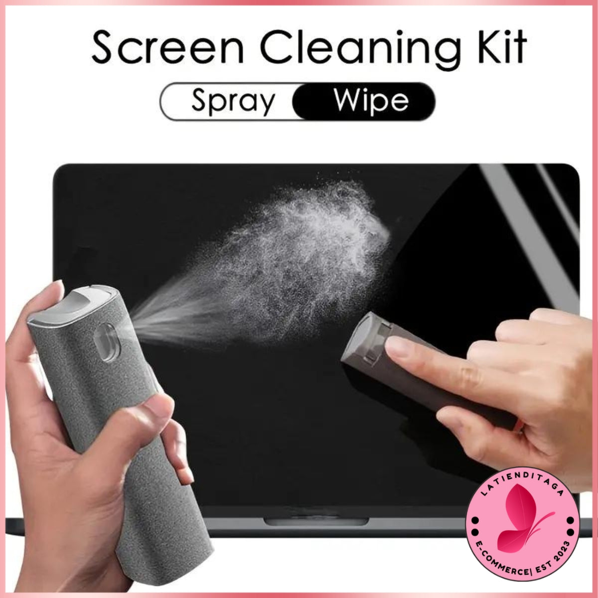 Kit de nettoyage d'écran 2 en 1 – Spray microfibre pour téléphones, tablettes et autres