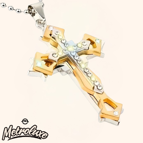 Exquisito collar con colgante de cruz: amuleto de 3 capas, unisex, regalo navideño