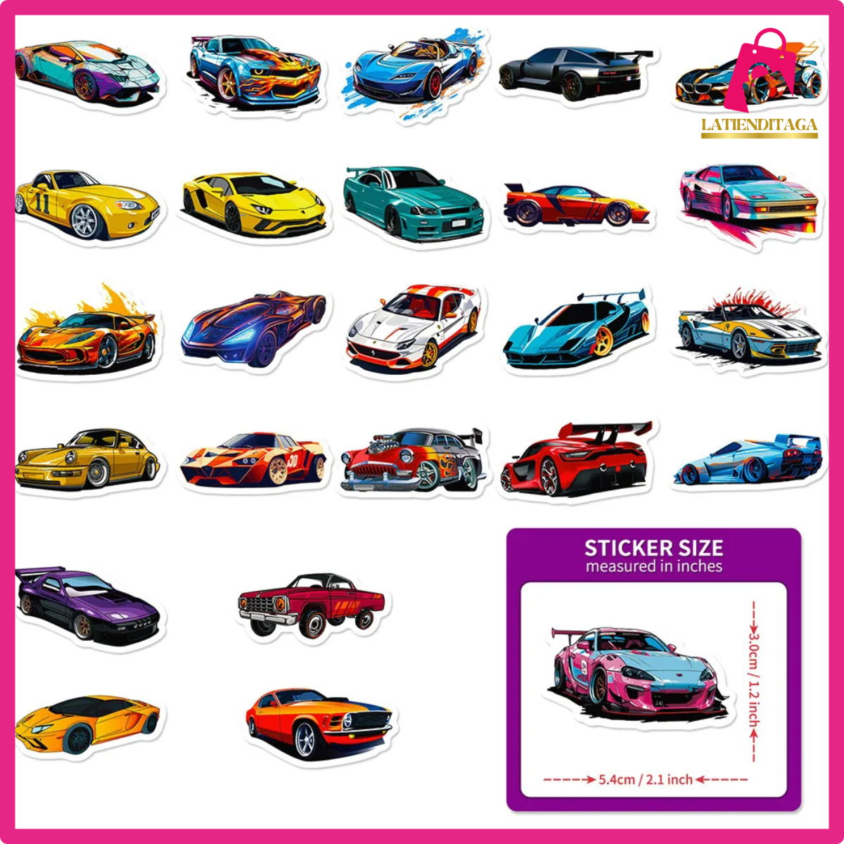 50 pegatinas de coches de carreras de anime: pegatinas de viaje, scrapbooking y pared para niños