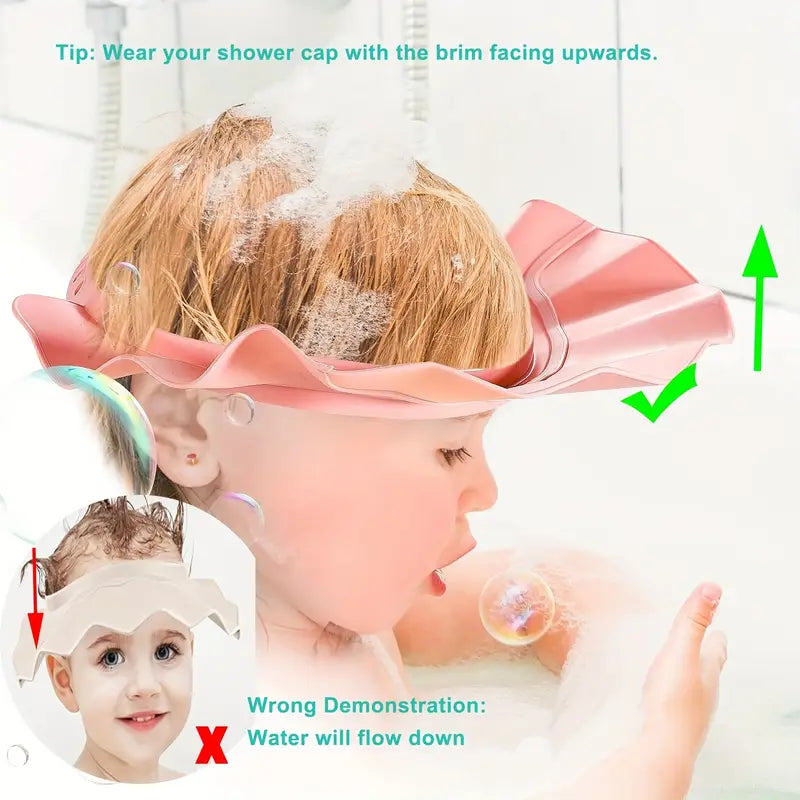 Youngsters' Adjustable Shower Cap with Eye Protection - Soft, Comfortable & Water-Resistant for Easy Hair Washing - Perfect for & Youngsters - Available in White, Pink, Blue, Shower Cap, Bathing Supplies, Bathroom Toys, TWO DADS