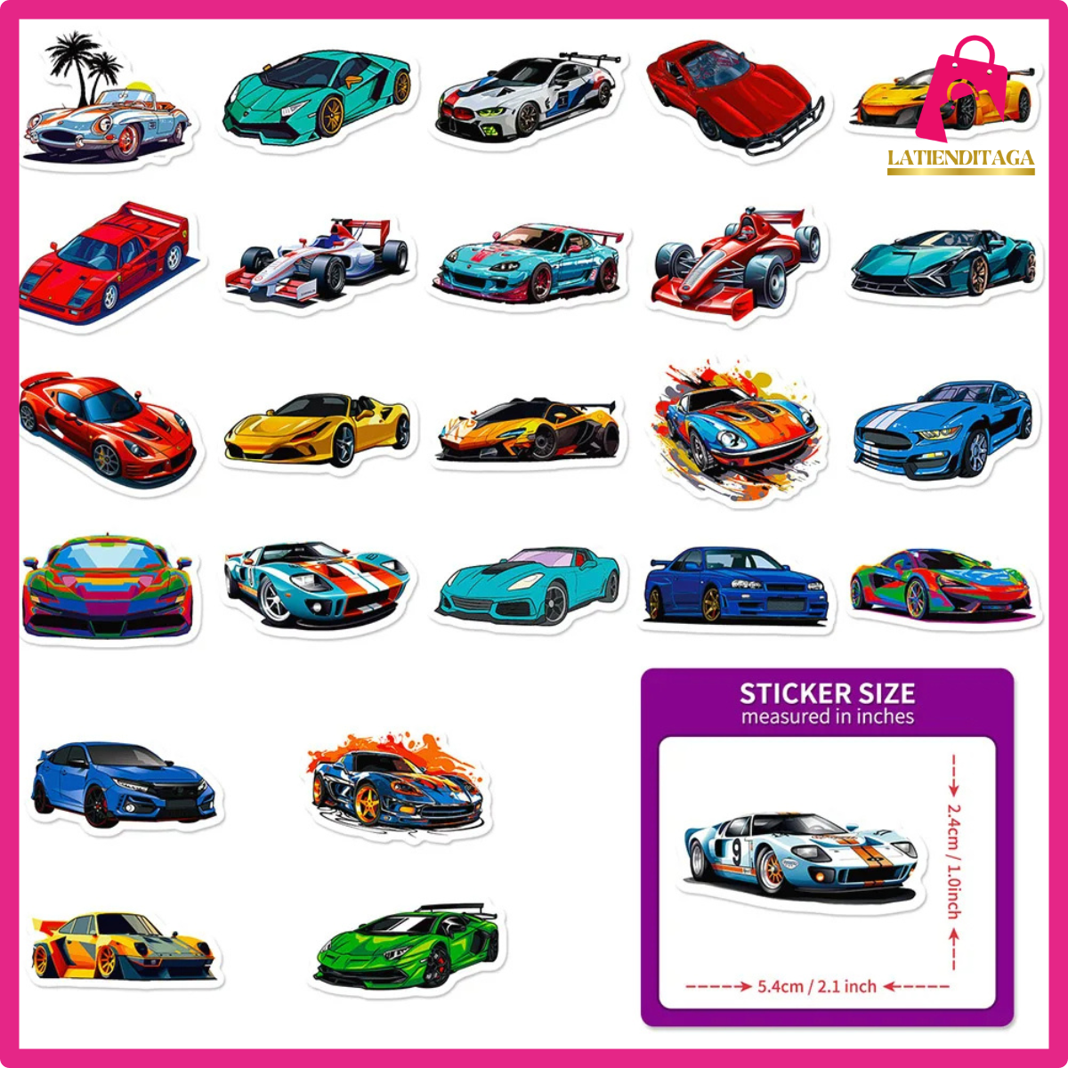 50 pegatinas de coches de carreras de anime: pegatinas de viaje, scrapbooking y pared para niños