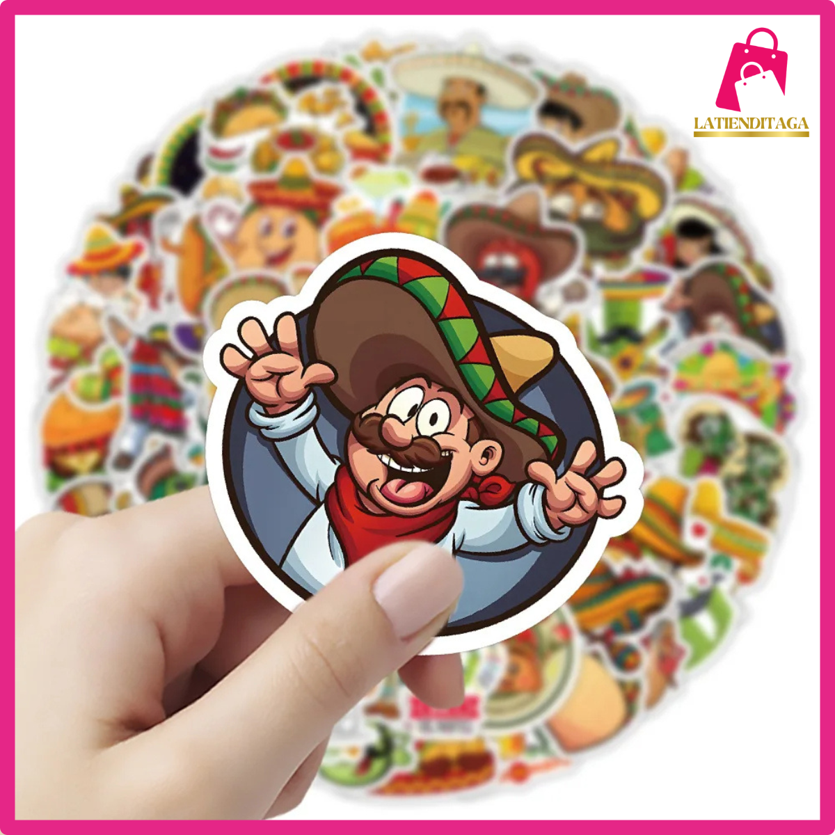 100 pegatinas de dibujos animados de festivales de comida mexicana: calcomanías impermeables para niños