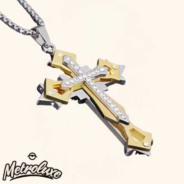 Exquisite Cross Pendant Necklace – 3-Layer Amulet, Unisex, Holiday Gift