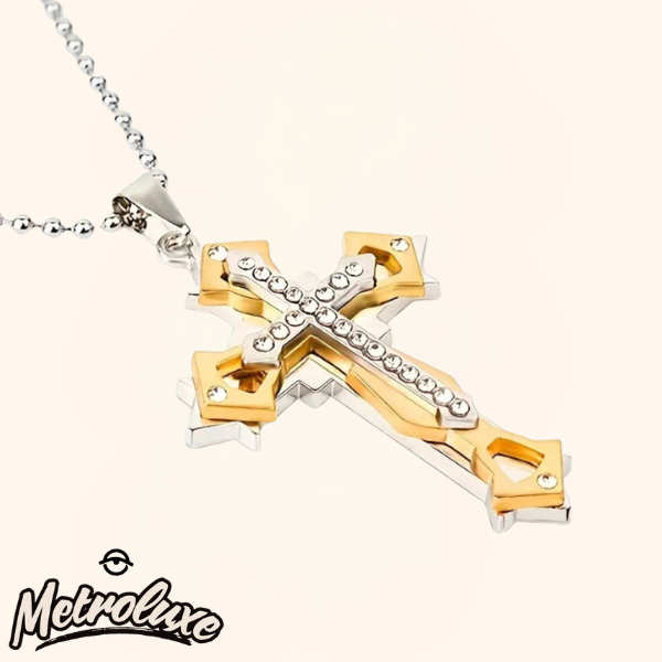 Exquisito collar con colgante de cruz: amuleto de 3 capas, unisex, regalo navideño