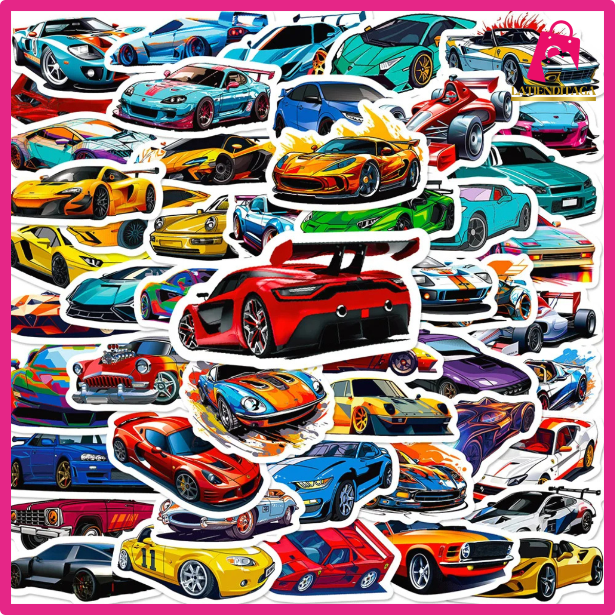 50 pegatinas de coches de carreras de anime: pegatinas de viaje, scrapbooking y pared para niños