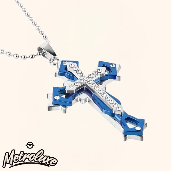 Exquisito collar con colgante de cruz: amuleto de 3 capas, unisex, regalo navideño