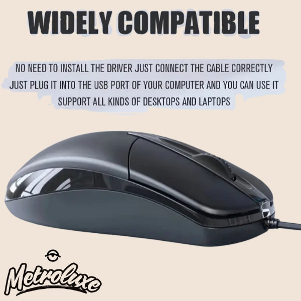 Ambidextrous USB Optical Mouse 1200DPI Wired for PC & Laptop – Black Compact