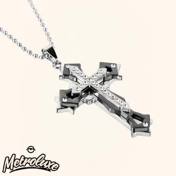 Exquisito collar con colgante de cruz: amuleto de 3 capas, unisex, regalo navideño
