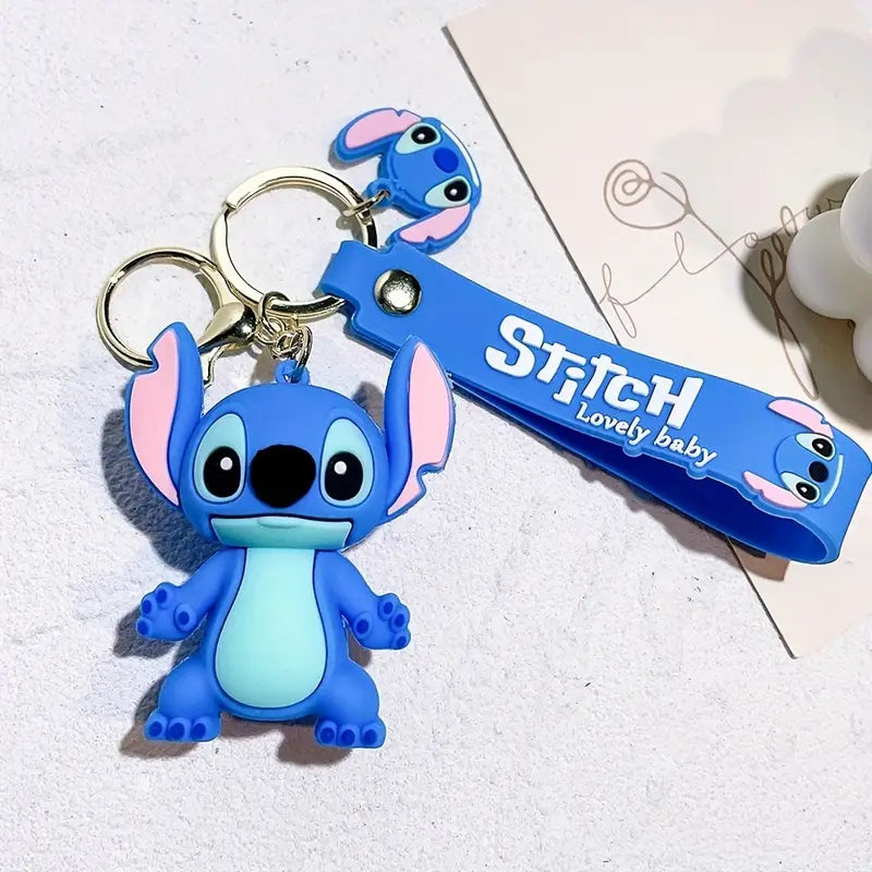 Cute Blue Alien Monster 3D Silicone Keychain with Wristlet Strap – Soft Rubber Bag Charm, Gift for Kids & Teens