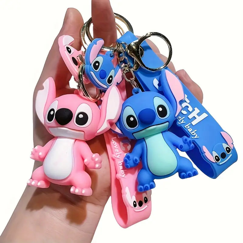 Cute Blue Alien Monster 3D Silicone Keychain with Wristlet Strap – Soft Rubber Bag Charm, Gift for Kids & Teens