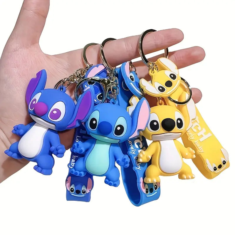 Cute Blue Alien Monster 3D Silicone Keychain with Wristlet Strap – Soft Rubber Bag Charm, Gift for Kids & Teens