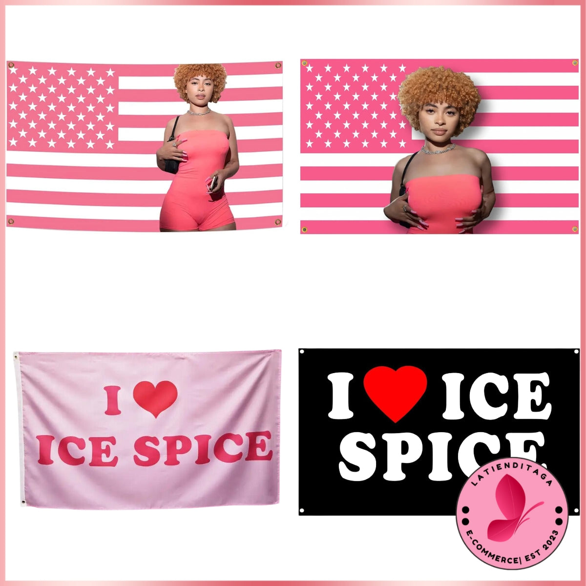 Tapiz de bandera estadounidense rosa hielo de 3 x 5 pulgadas: fondo duradero y fácil de colgar