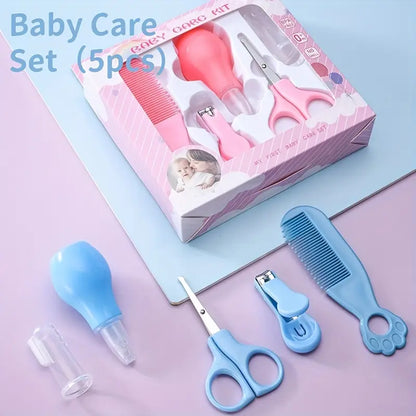 Kit de aseo para niños de 5 piezas: cortaúñas, tijeras y peine - Set de manicura y pedicura portátil para niños y niñas - Regalo perfecto para Halloween y Navidad, rosa/azul