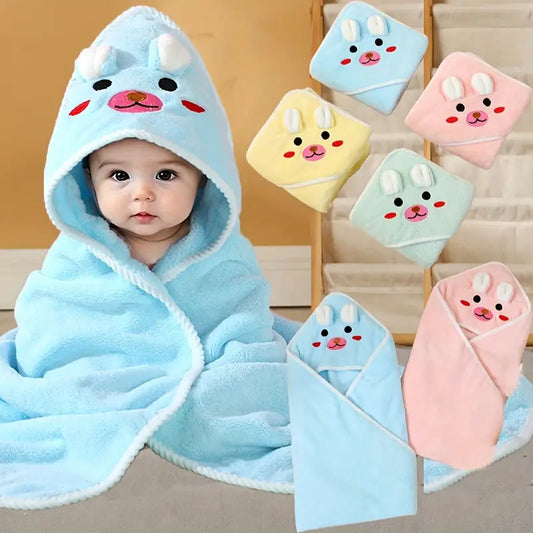 Soft Cartoon Animal Swaddling Blanket Set for Babies 0-3 Years - Reinforced Edge, Highly Absorbent and Skin-Friendly Polyester, Ideal for Bath Towel, Stroller Nap Blanket - 31.5x31.5 Inches - Machine Washable