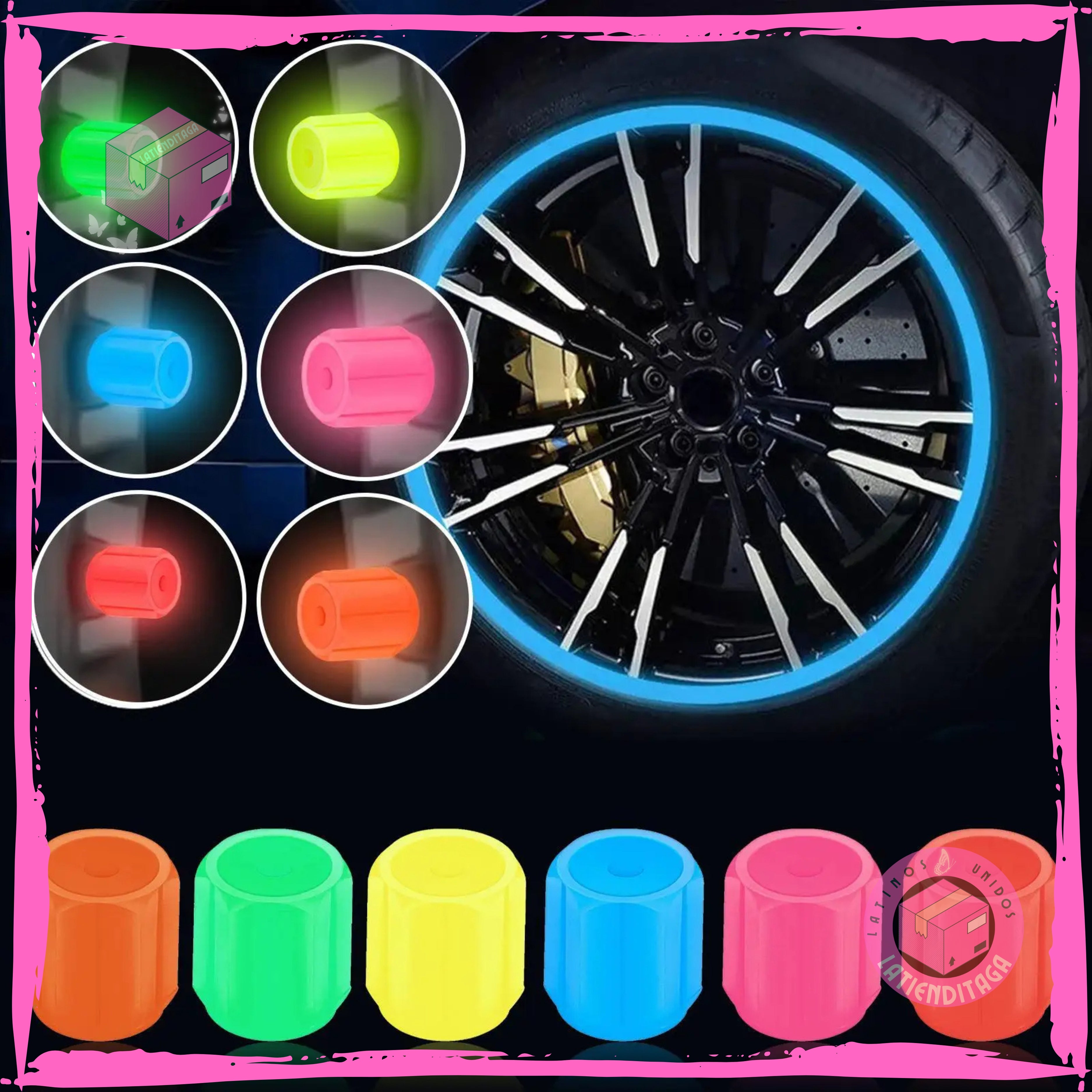 4Pcs Luminous Tire Valve Caps – Hexagonal, Night Glow for Car & Motorcycle