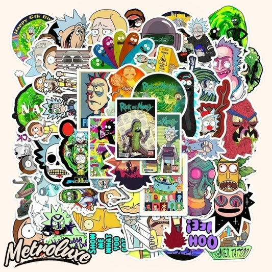 50pcs Ric & Mort vinyl stickers, large, durable, deluxe, for indoor or outdoor use