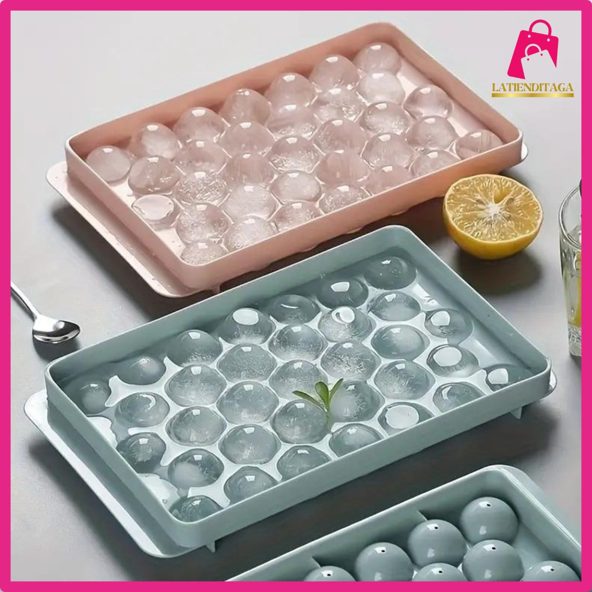 LATIENDITAGA Ice Cube Trays for Cocktail Freezers - Multi Compartment Ball Shaped Ice Mold Kitchen Plastic