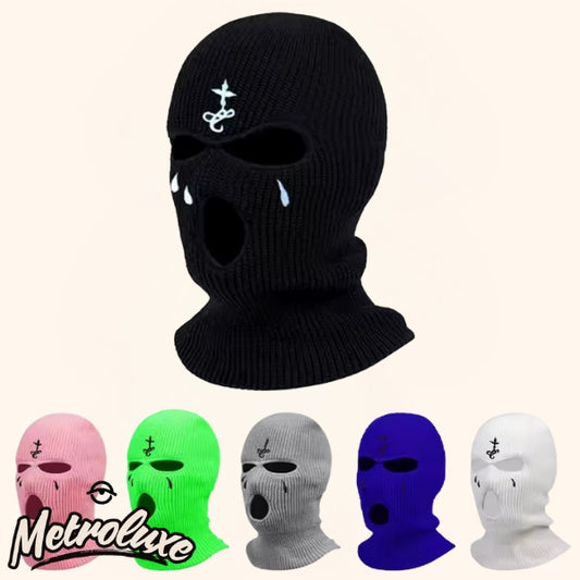 Cross Embroidery Ski Mask Winter Balaclava Hat 3-Hole Knitted Balaclava, Full Face & Neck Warm