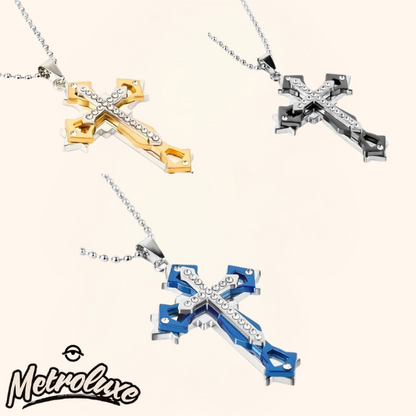 Exquisite Cross Pendant Necklace – 3-Layer Amulet, Unisex, Holiday Gift