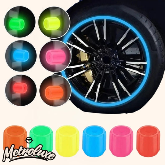 4Pcs Luminous Tire Valve Caps – Hexagonal, Night Glow for Car & Motorcycle