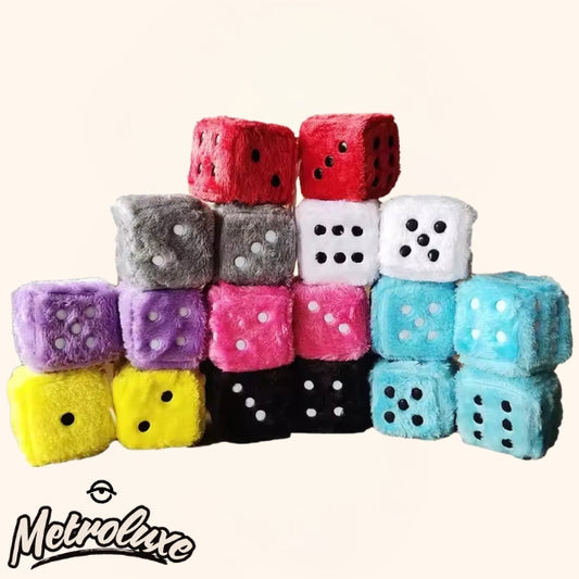 Retro Square Mirror Pendant & Furry Plush Dice – Car Interior Decoration