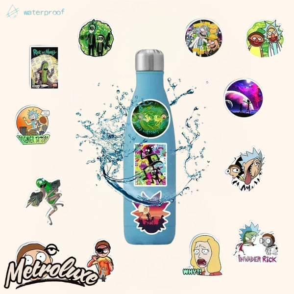 50pcs Ric & Mort vinyl stickers, large, durable, deluxe, for indoor or outdoor use