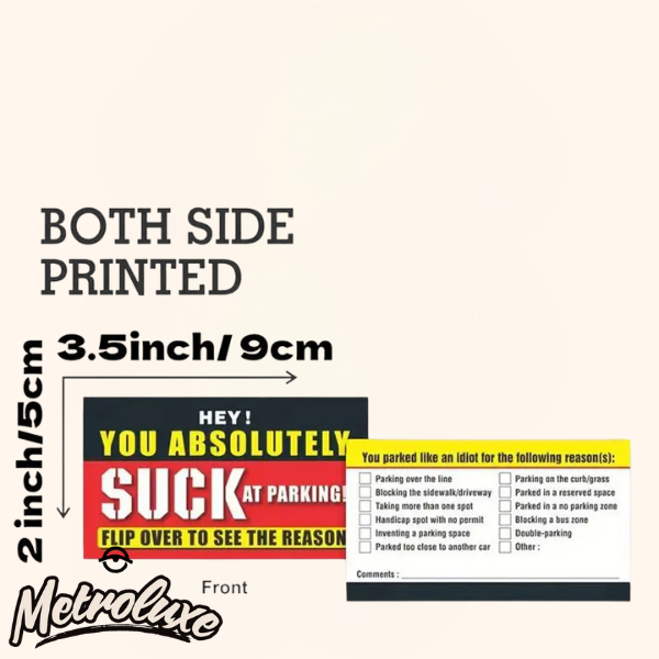 (Pack of 100) Funny Bad Parking Cards – 'You Parked Like An Idiot' Prank