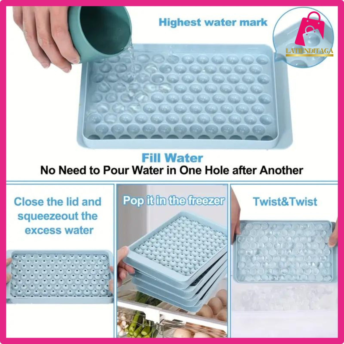 LATIENDITAGA Ice Cube Trays for Cocktail Freezers - Multi Compartment Ball Shaped Ice Mold Kitchen Plastic