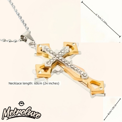Exquisite Cross Pendant Necklace – 3-Layer Amulet, Unisex, Holiday Gift