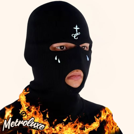 Cross Embroidery Ski Mask Winter Balaclava Hat 3-Hole Knitted Balaclava, Full Face & Neck Warm