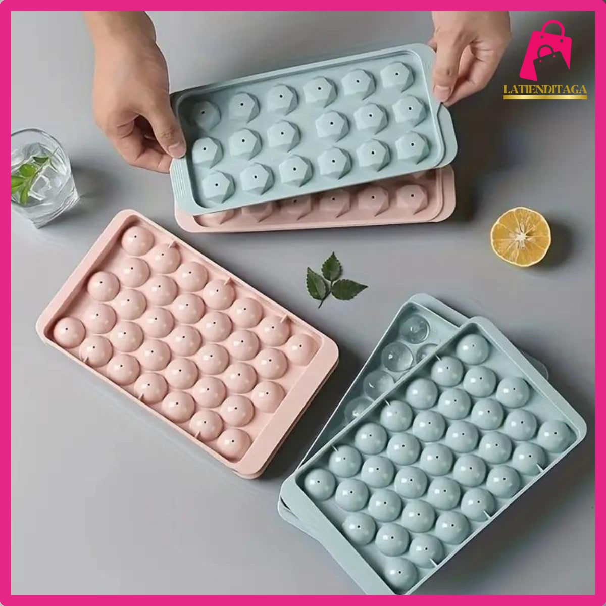 LATIENDITAGA Ice Cube Trays for Cocktail Freezers - Multi Compartment Ball Shaped Ice Mold Kitchen Plastic