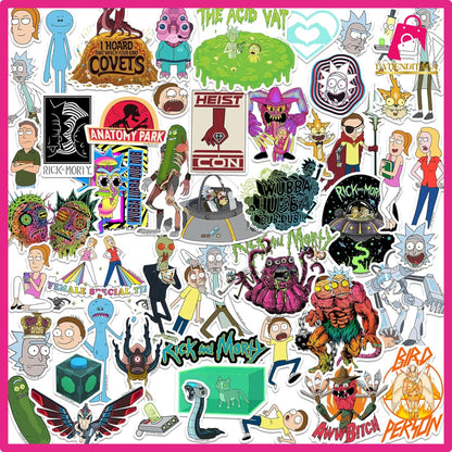 50 Pcs Ric* and Mort* Sticker Pack Die Cut Vinyl Large Deluxe Stickers Variety Pack - Laptop, Water Bottle, Scrapbooking, Tablet, Skateboard, Indoor/Outdoor