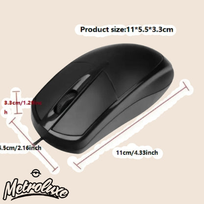 Ambidextrous USB Optical Mouse 1200DPI Wired for PC & Laptop – Black Compact