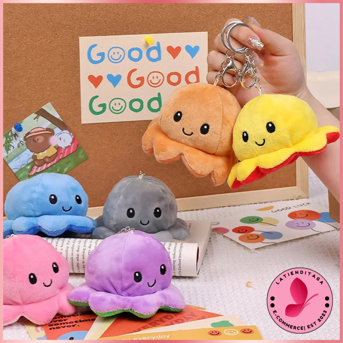 Random Color Octopus Keychain – Reversible Double-Sided Plush Cartoon Doll