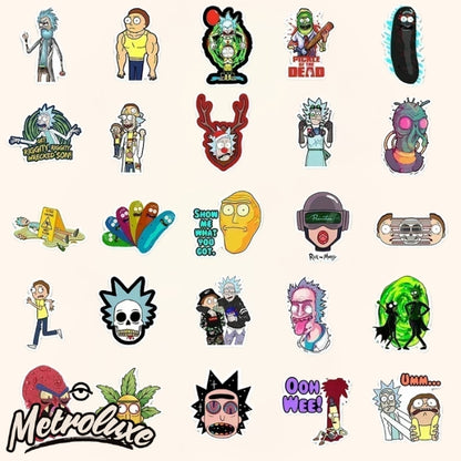 50pcs Ric & Mort vinyl stickers, large, durable, deluxe, for indoor or outdoor use