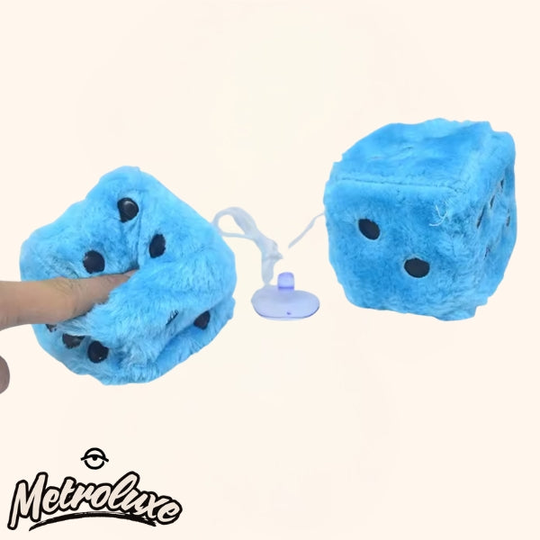Retro Square Mirror Pendant & Furry Plush Dice – Car Interior Decoration