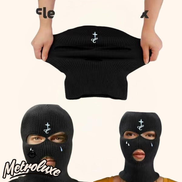 Cross Embroidery Ski Mask Winter Balaclava Hat 3-Hole Knitted Balaclava, Full Face & Neck Warm