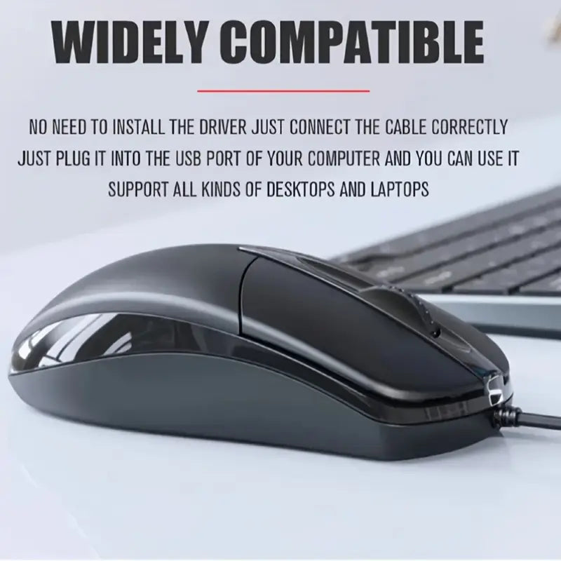 1pc Ambidextrous Wired USB Optical Mouse, 1200DPI Trackball, Smooth Movement on Various Surfaces, Anti-Slip Roller, Compatible with PC, Notebook, Desktop - Plastic, Wheel-Mouse, No Battery Required
